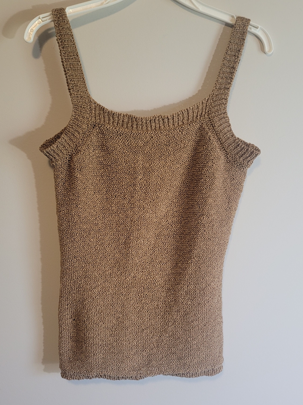 WD.NY Beige Knit Tank Top Cold Shoulder Cotton Blend Medium - Picture 3 of 7